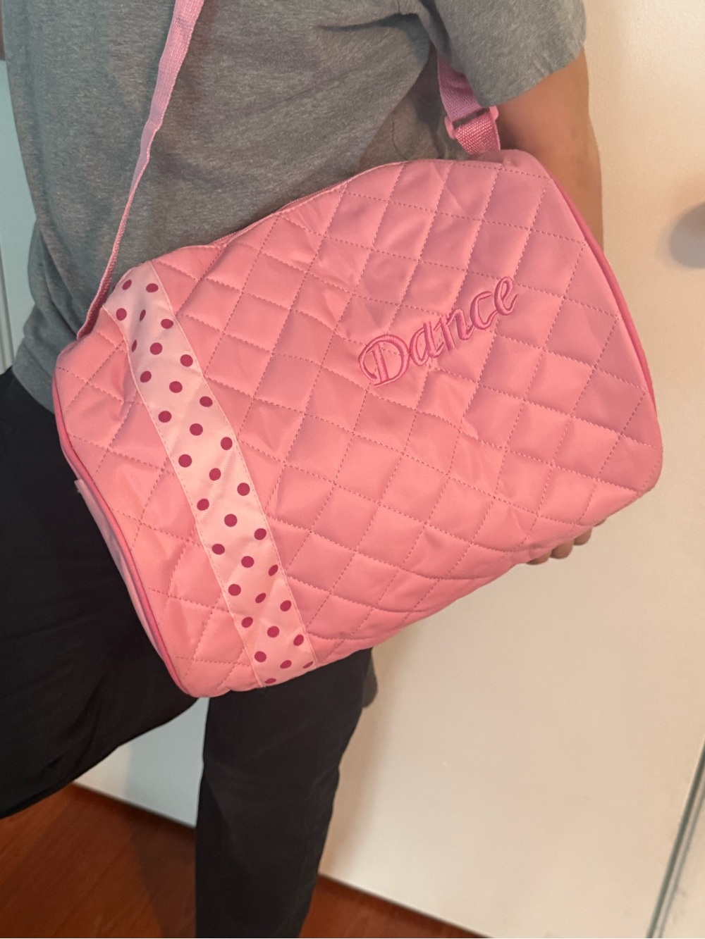 Pink Quilted Dance Shoulder Bag - Polka Dot Accent
